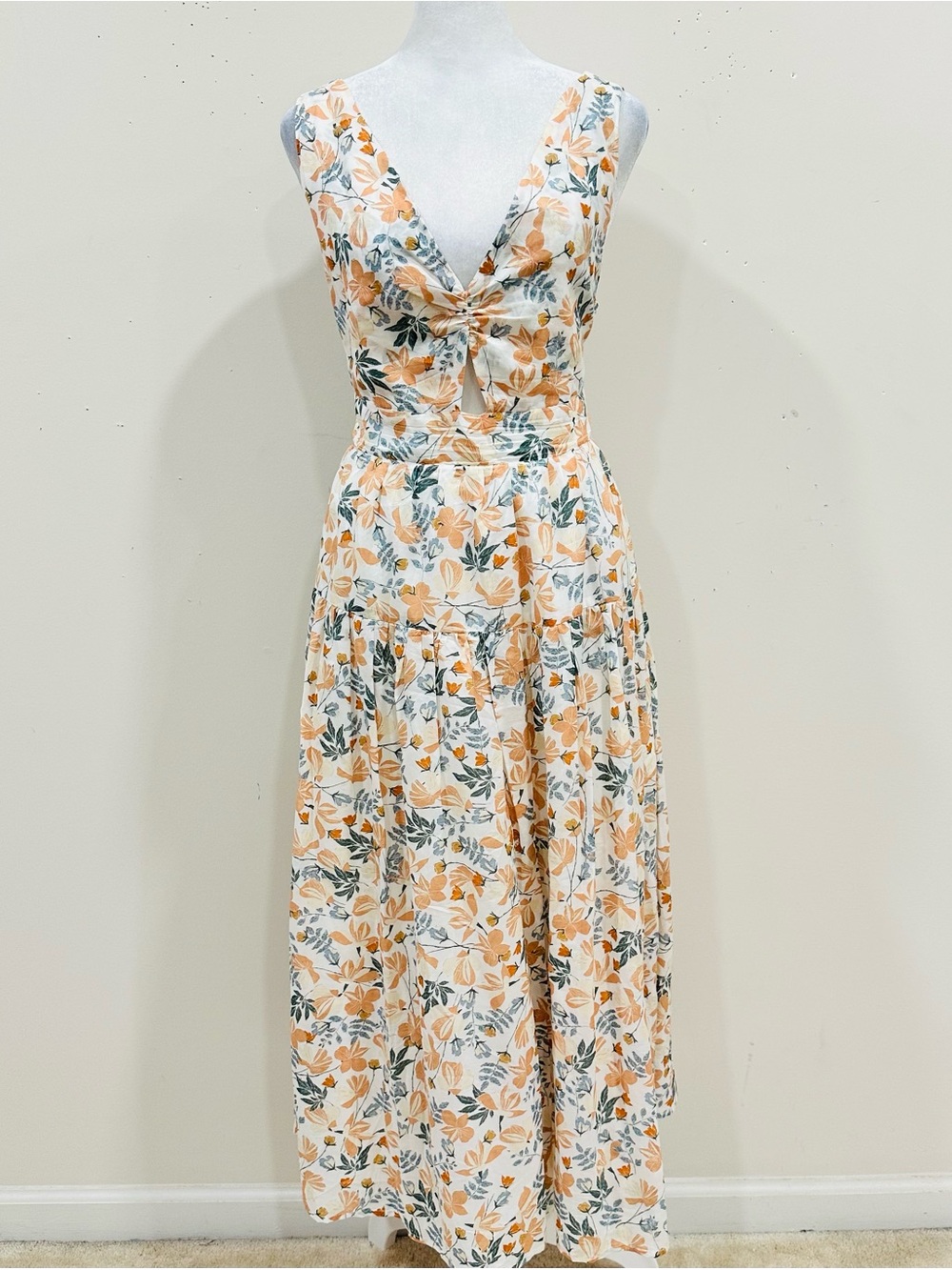 Joie grunge Sundress Yellow‎ prairie Floral Smocked Maxi V Neck Sleeveless 8